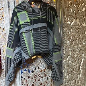 adidas IVY PARK Gray & Neon Green Hooded Pullover